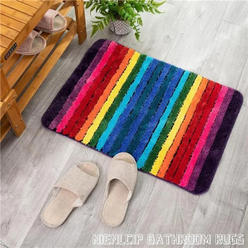 Rainbow Bath Mat Colorful Bathroom Rugs Super Soft and Absorbent Microfiber